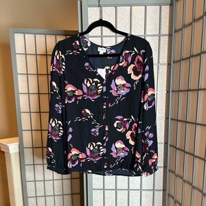 NWT J. Crew Floral Print Blouse - Black and Pink